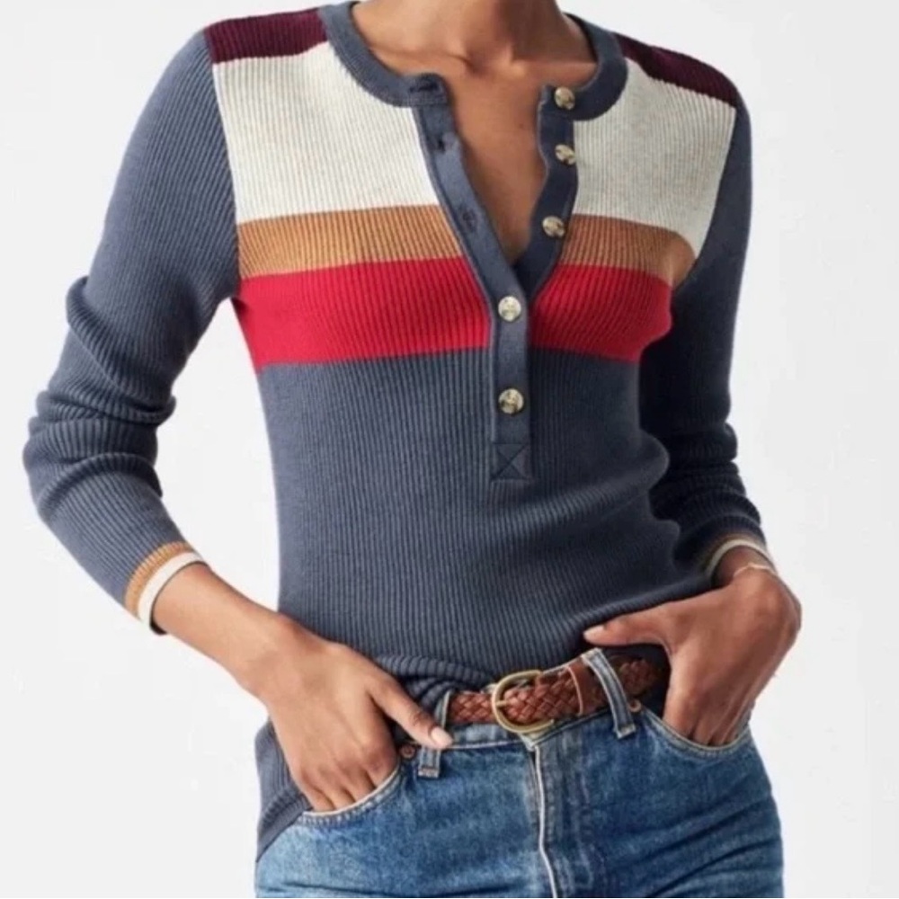 Faherty Women’s Organic Cotton Mikki Henley size Medium Vintage Stripe
